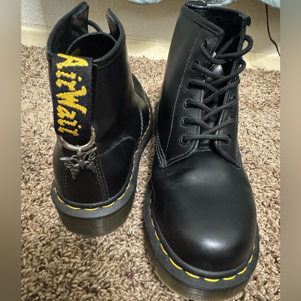 Dr. Martens Black Boots with Yellow Stitching